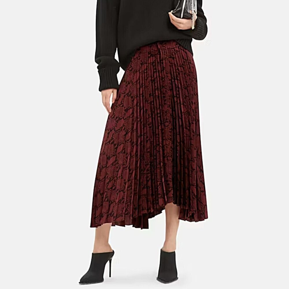 A.L.C. Maya Burgundy Pleated Snake Print Midi Skirt Size 6